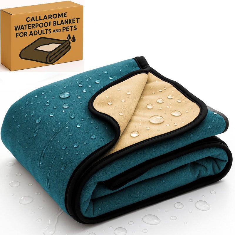 Callarome Waterproof Blanket for Bed or Couch â€“ Soft and Leakproof Waterproof Throw Blanket, Water Proof & Stain Resistant Easy to Clean Throw Blanket Cover for Adults or Pets, Reversible Blue/Beige 80â€x90â€ - Image 1